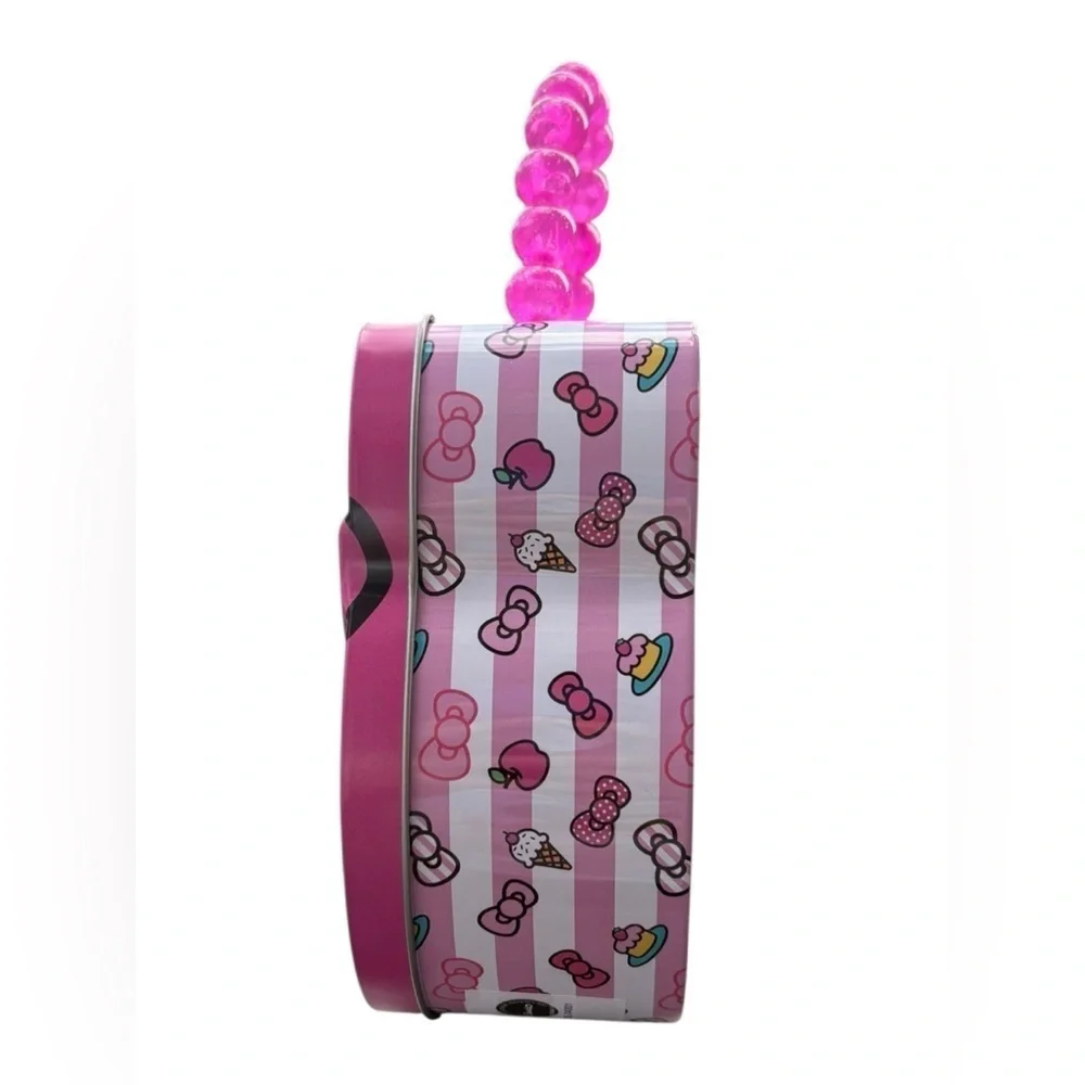 Sanrio Hello Kitty Face Pink and White Bead Handle Tin Lunch Box Purse